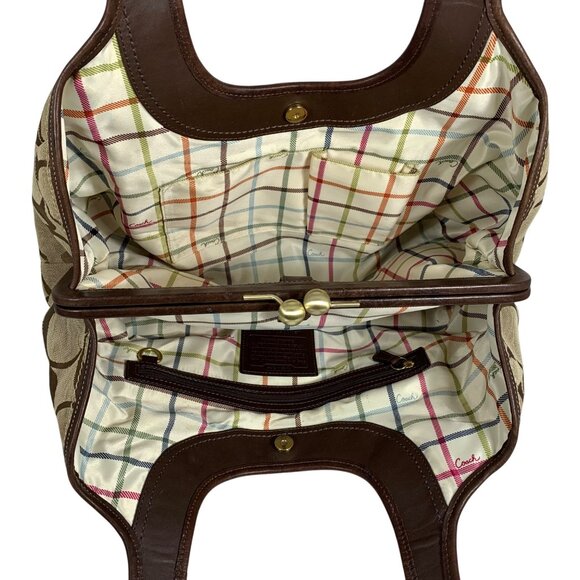 COACH CC Logo Jacquard Leather Trim Ergo Kisslock Shoulder Bag 12232 NO TAG - Picture 9 of 14